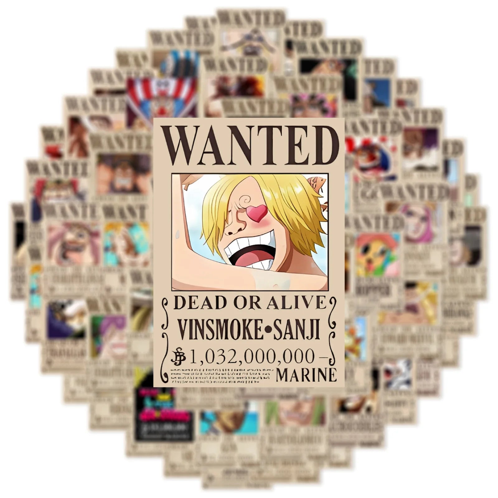 One Piece Wanted Posters Stickers: 50pcs Cool Anime Decals