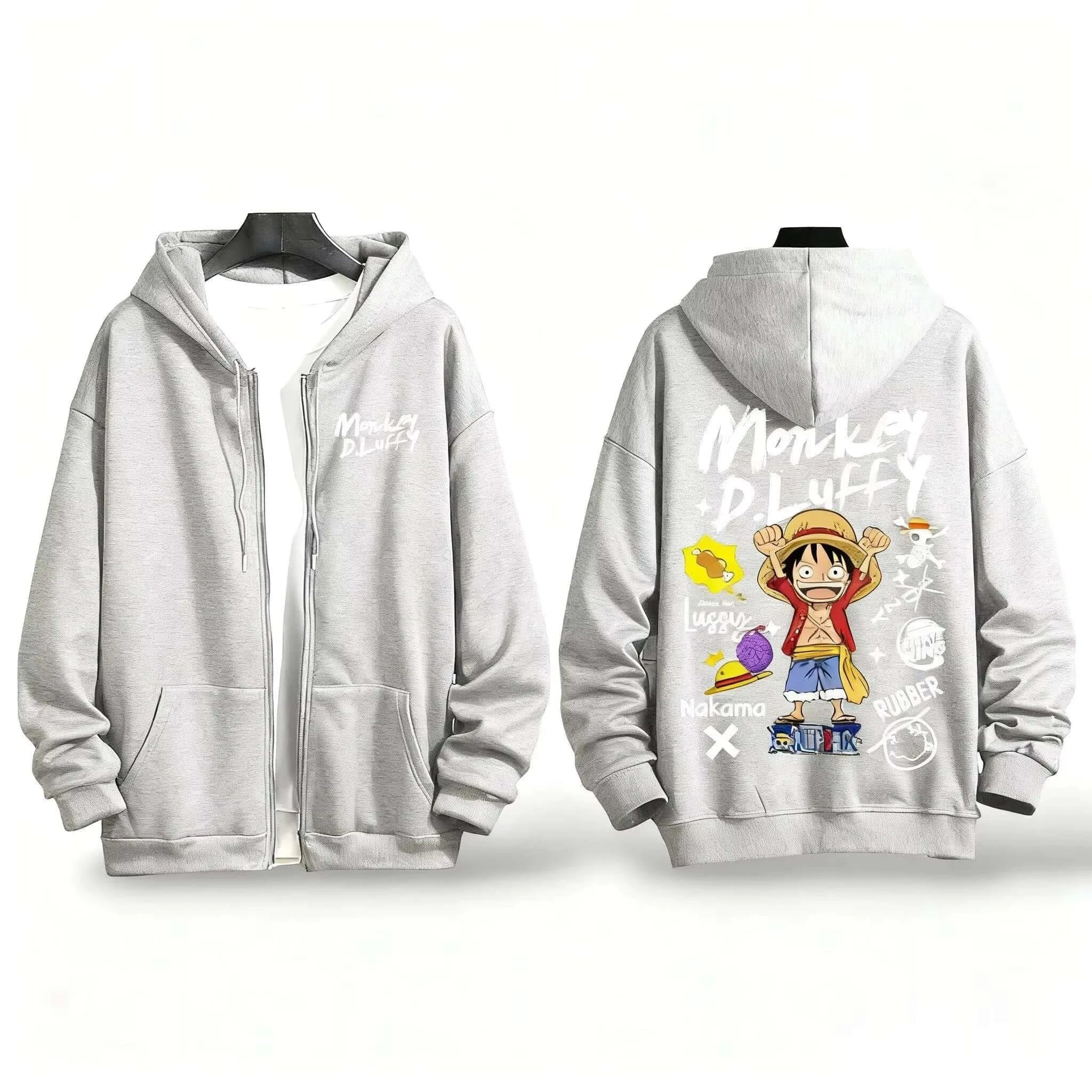 One Piece Anime Zipper Hoodie Y2K Oversized Style