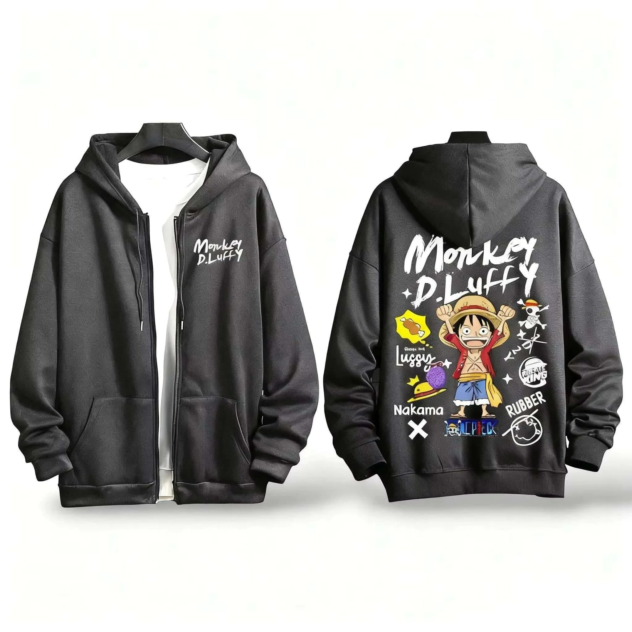 One Piece Anime Zipper Hoodie Y2K Oversized Style