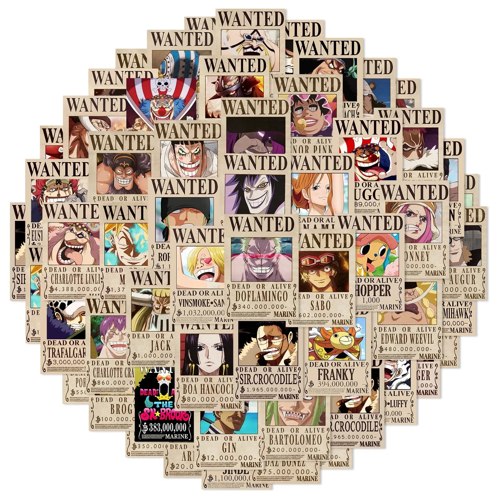 One Piece Wanted Posters Stickers: 50pcs Cool Anime Decals